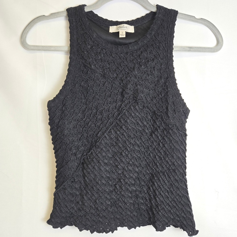 Atelier by Kirious Textured Tank Top Stretch Lined Black Small
